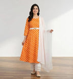 Orange Printed Arabic Lawn 3Pcs Maxi Set