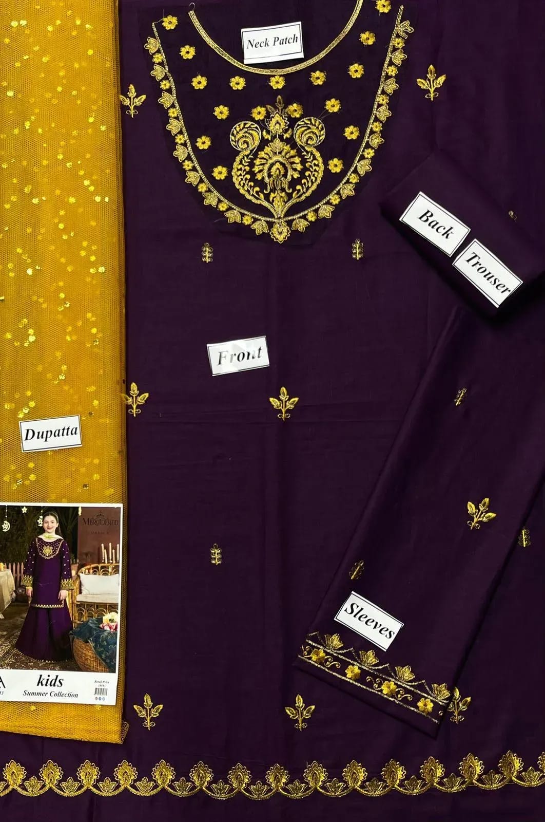 &nbsp;Purple Embroidered Lawn 3Pcs Set for Girls 3-4Yrs