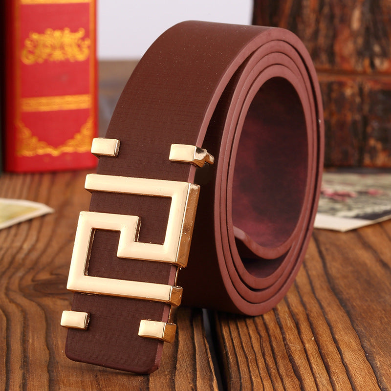Men Blue Cloth Jeans Belt with Golden Buckle