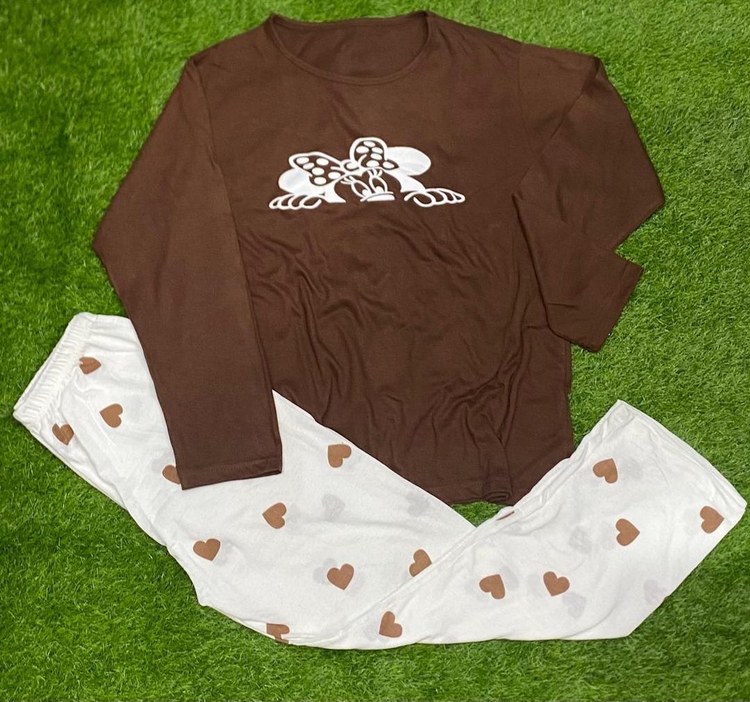 Women Minnie Mouse Printed Night Suit Brown 2 Pcs