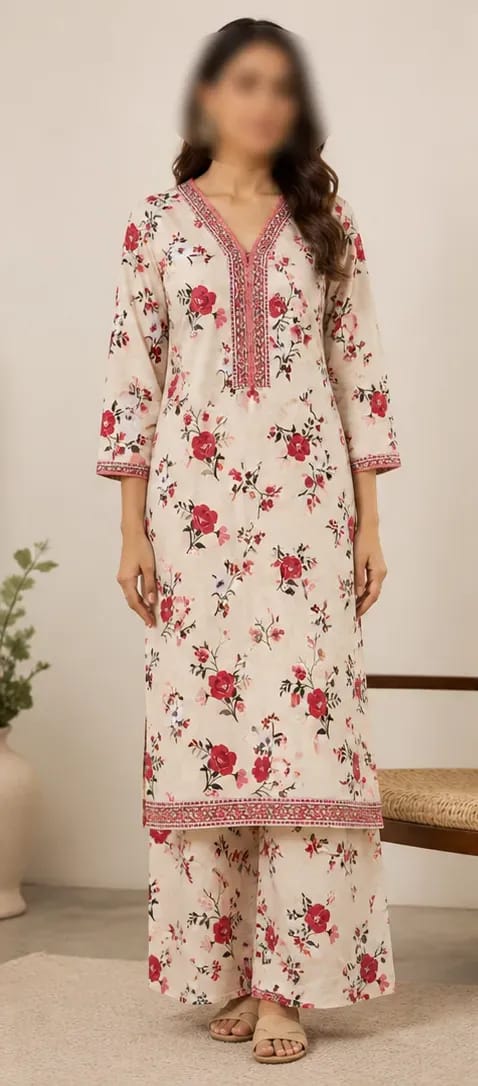 Ivory Printed Lawn 2Pcs Shirt Trouser Set Large