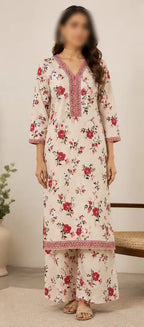 Ivory Printed Lawn 2Pcs Shirt Trouser Set Large