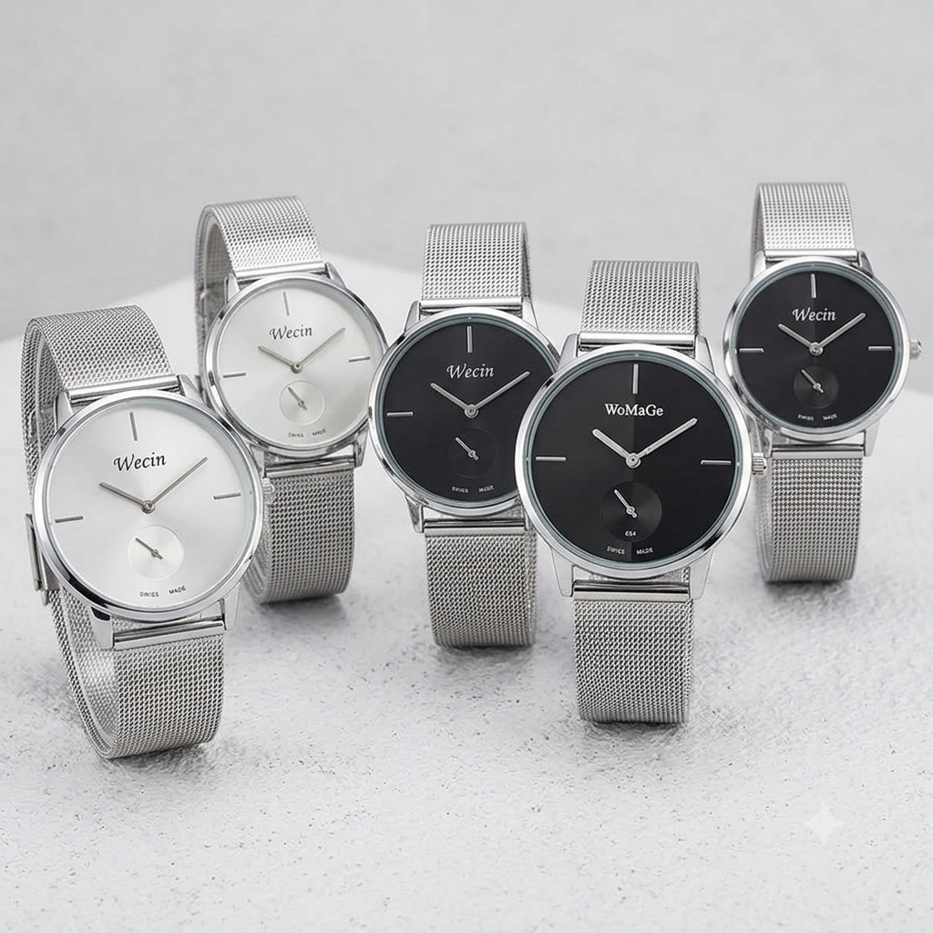 Women's Mesh Strap Watches with Silver Band