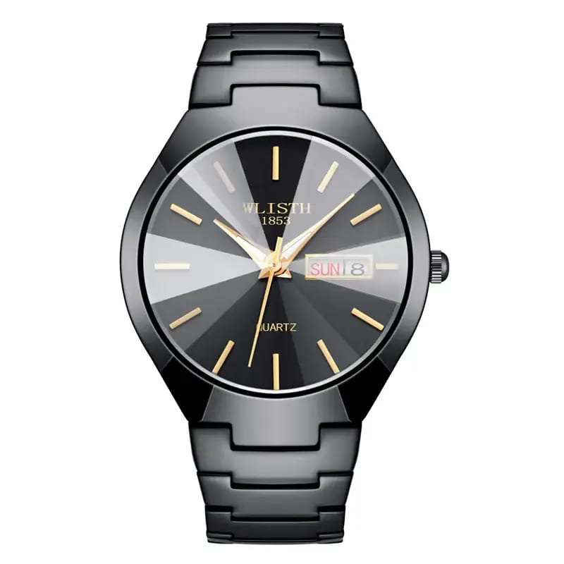 Men Waterproof Black Quartz Watch with Date Display