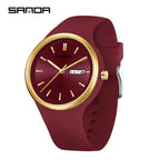 Sanda White Quartz Watch with Double Calendar & Waterproof