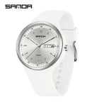 Sanda White Quartz Watch with Double Calendar & Waterproof