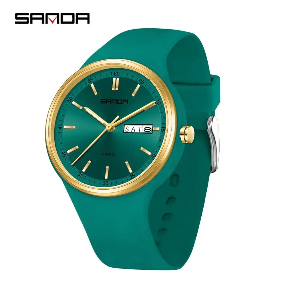 Sanda White Quartz Watch with Double Calendar & Waterproof