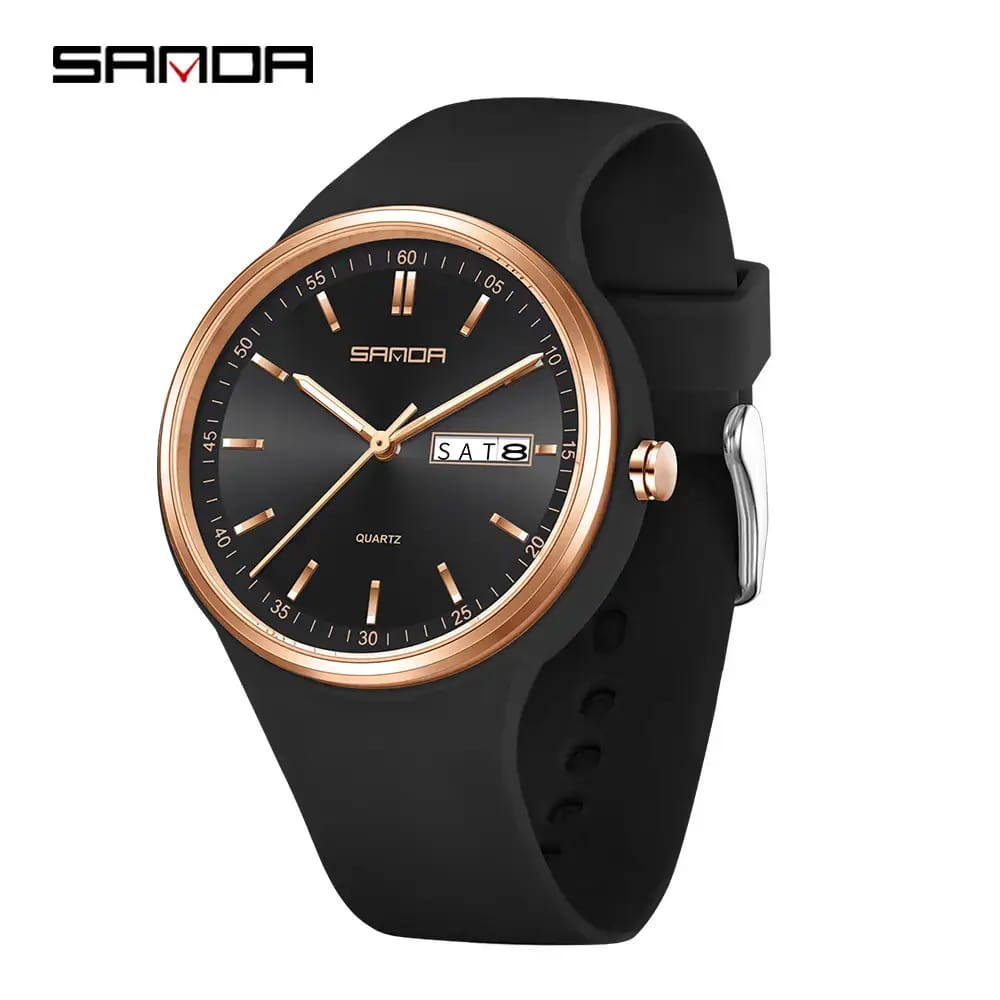 Sanda White Quartz Watch with Double Calendar & Waterproof