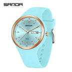 Sanda White Quartz Watch with Double Calendar & Waterproof