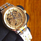 Men's Rose Gold Skeleton Watch with Stainless Steel Band