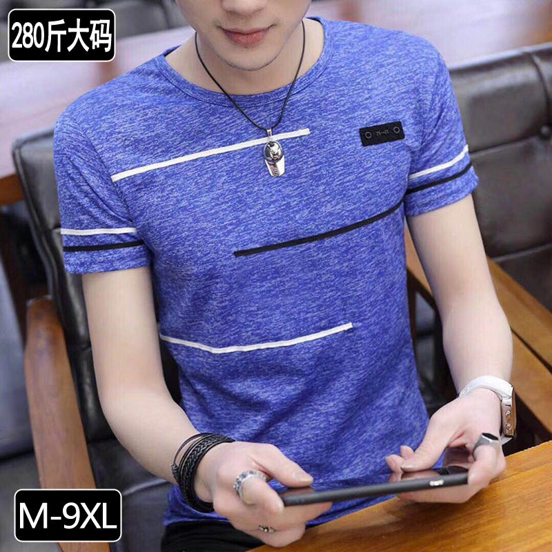 Men Ice Silk Round Neck T-Shirt M-9XL Summer Korean Style