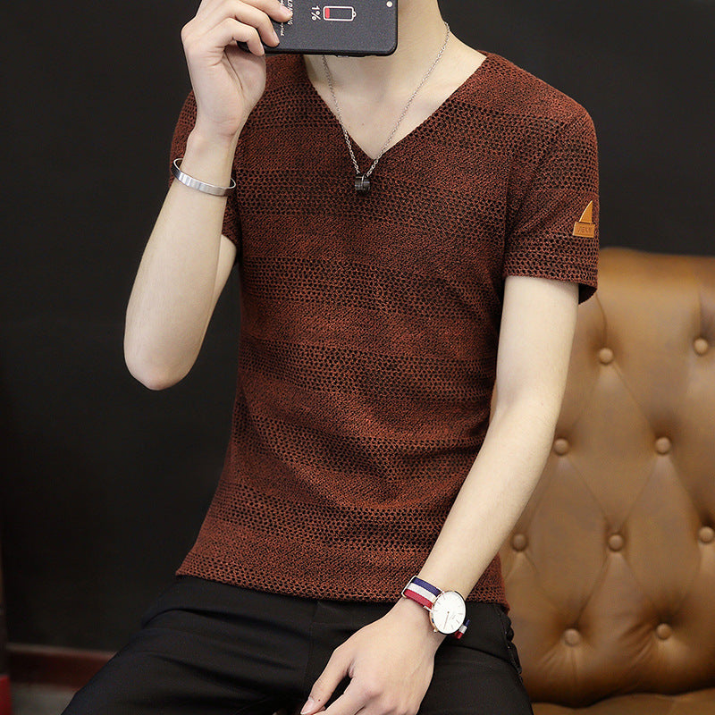 Men V-neck Mesh Slim Fit Summer T-shirt