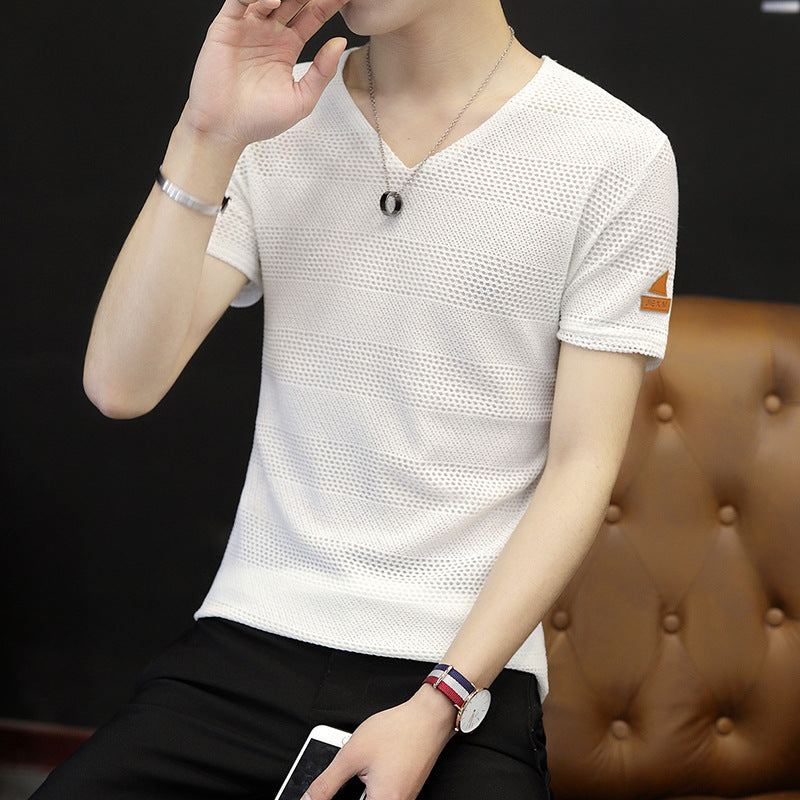 Men V-neck Mesh Slim Fit Summer T-shirt
