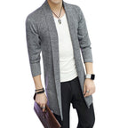 Men's Gray Mid-Length Knit Cardigan Spring Slim Fit