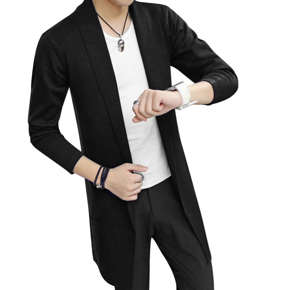 Men's Gray Mid-Length Knit Cardigan Spring Slim Fit