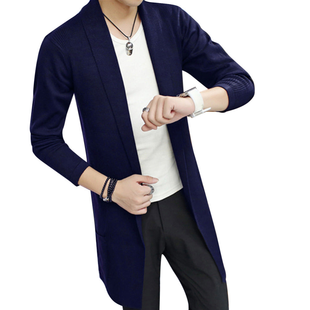 Men's Gray Mid-Length Knit Cardigan Spring Slim Fit