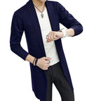 Men's Gray Mid-Length Knit Cardigan Spring Slim Fit
