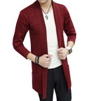 Men's Gray Mid-Length Knit Cardigan Spring Slim Fit