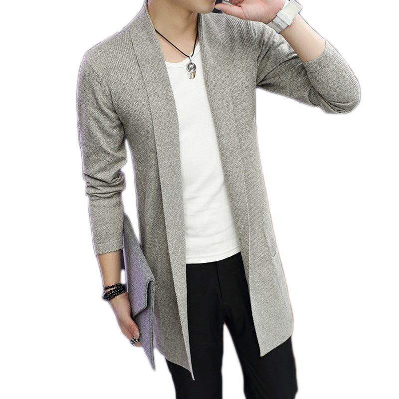 Men's Gray Mid-Length Knit Cardigan Spring Slim Fit