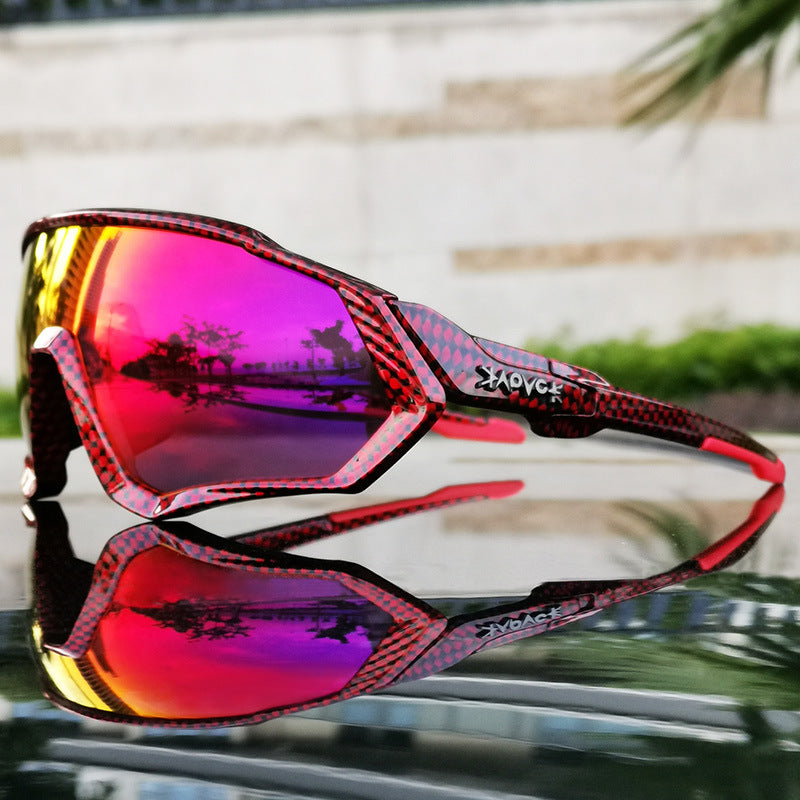 Black Riding Glasses with Red Mirrored Lenses for Wind & UV Protection