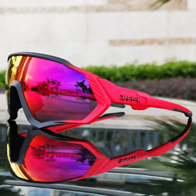 Black Riding Glasses with Red Mirrored Lenses for Wind & UV Protection