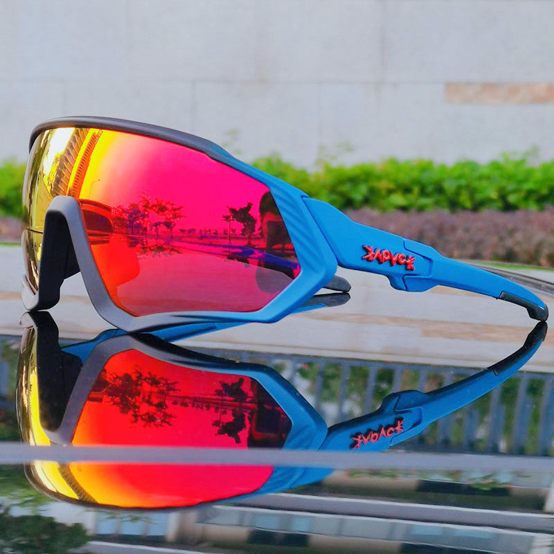Black Riding Glasses with Red Mirrored Lenses for Wind & UV Protection