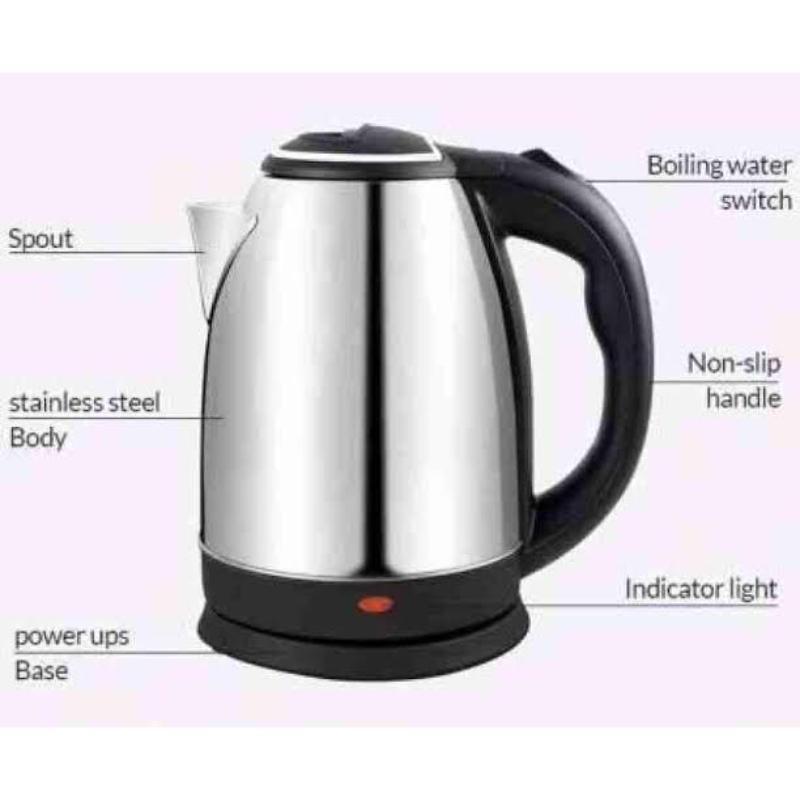 Cordless Electric Kettle 1500W 2L Stainless Steel Black Handle