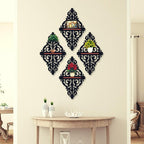Set of 4 Black Metal Wall Shelves with Red Accents