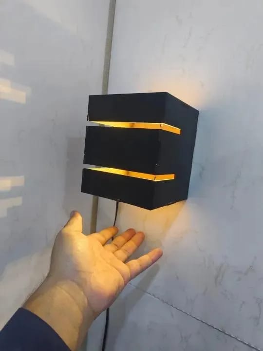 Modern Wall Lamp with Golden Light, Dark Brown MDF, 5.2x4.5x2