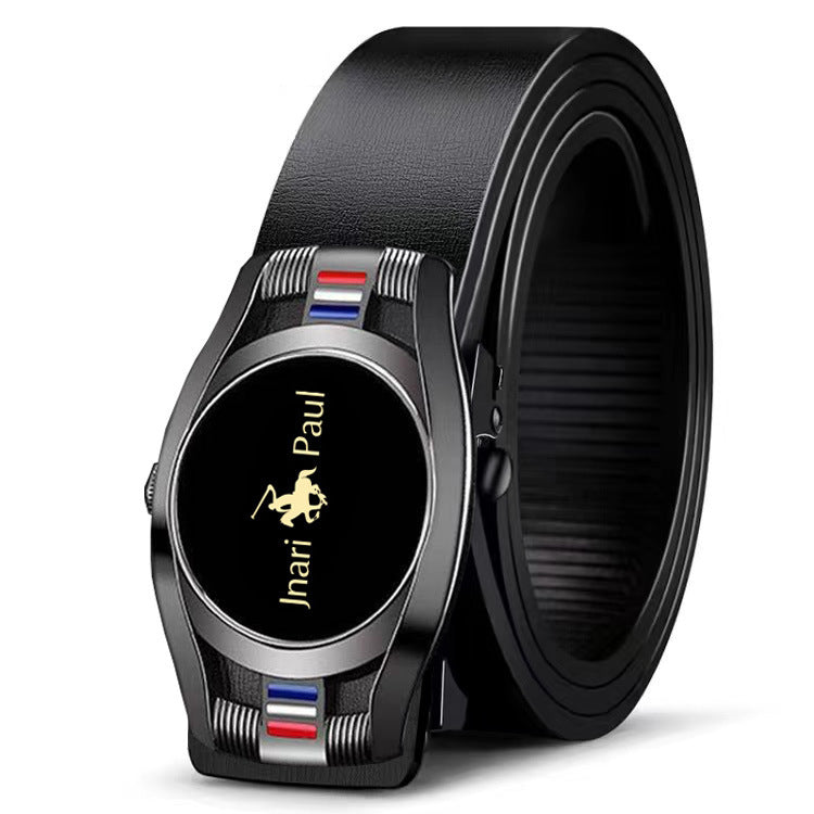 Men Genuine Leather Belt Black Gold Buckle Casual Business