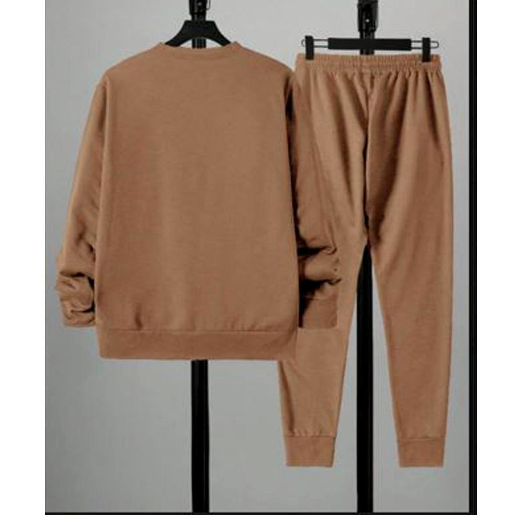 Men Fleece Printed Track Suit Brown King Crown Bearded