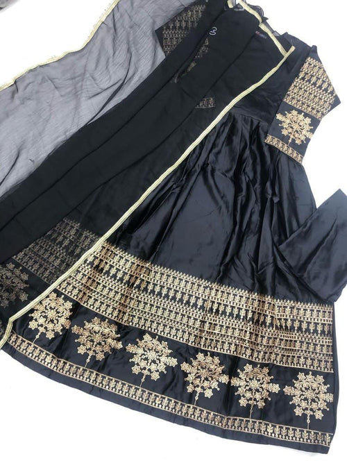 Black Embroidered Shamoz Silk Maxi Set for Women