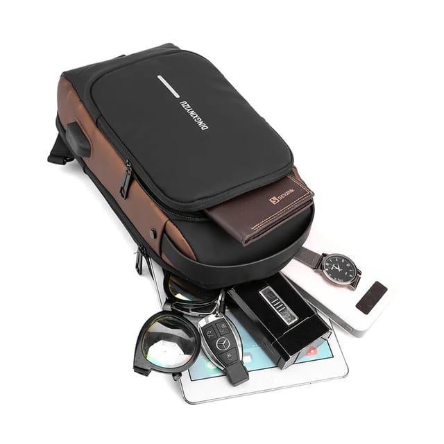 Travel Crossbody Bag Black Brown Waterproof Oxford