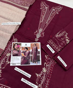Maroon Embroidered 3 Pcs Lawn Suit for Eid &amp; Parties