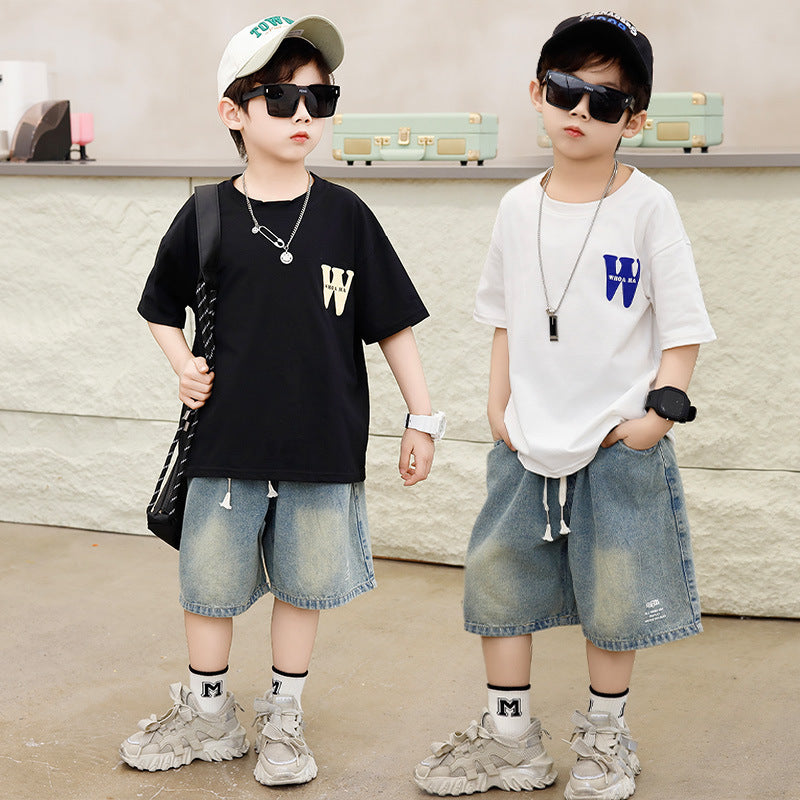 Boys Cotton Short Sleeve T-Shirt Summer Black 120cm