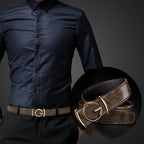 Men Leather Belt Curry Gold Buckle Casual