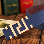 Men Blue Cloth Jeans Belt with Golden Buckle