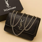 Black Luxurious Crossbody Bag with Gold Chain Strap