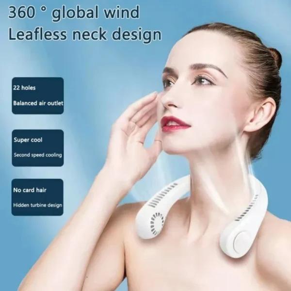 White Neck Fan with 3 Speeds &amp; Fast Charge