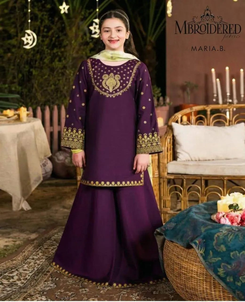 &nbsp;Purple Embroidered Lawn 3Pcs Set for Girls 3-4Yrs