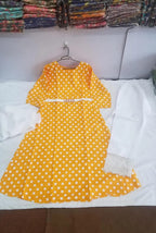 Women Yellow Polka Dot Kurta Set with White