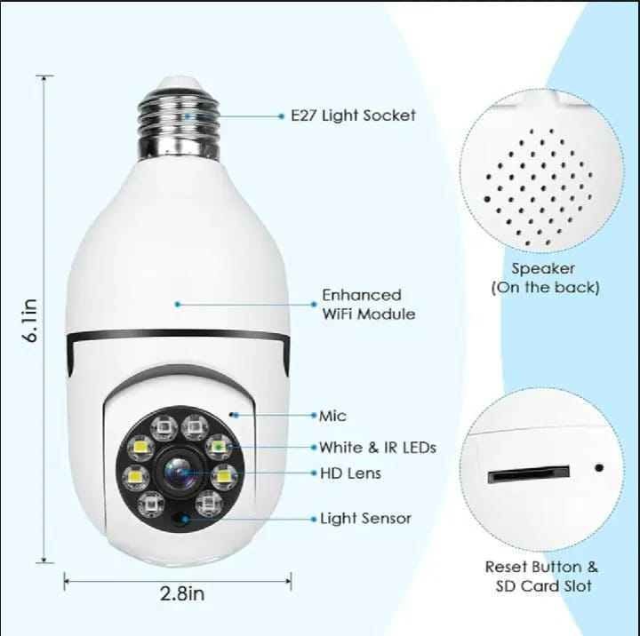 Mini 360 View Security Camera White ABS Night Vision