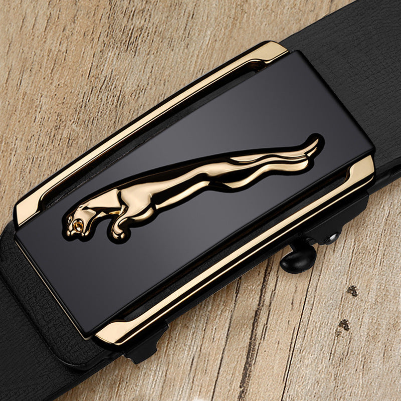 Men's Genuine Leather Automatic Buckle Belt Black Gold