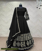 Black Embroidered Shamoz Silk Maxi Set for Women