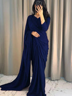 Black Glitter Saree with Long Sleeves &amp; Floor Length