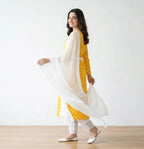 Women Yellow Polka Dot Kurta Set with White