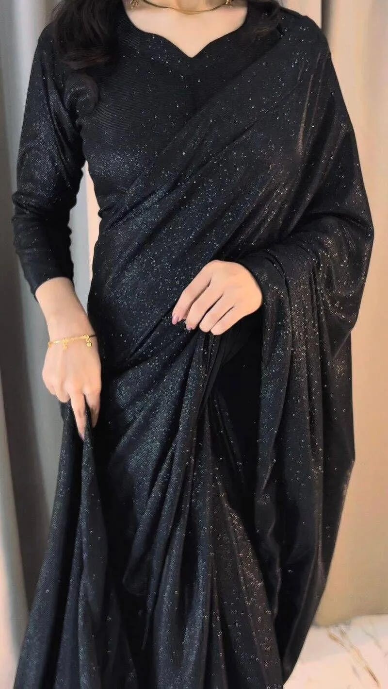 Black Glitter Saree with Long Sleeves &amp; Floor Length