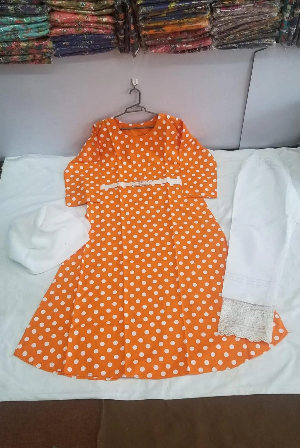 Orange Printed Arabic Lawn 3Pcs Maxi Set