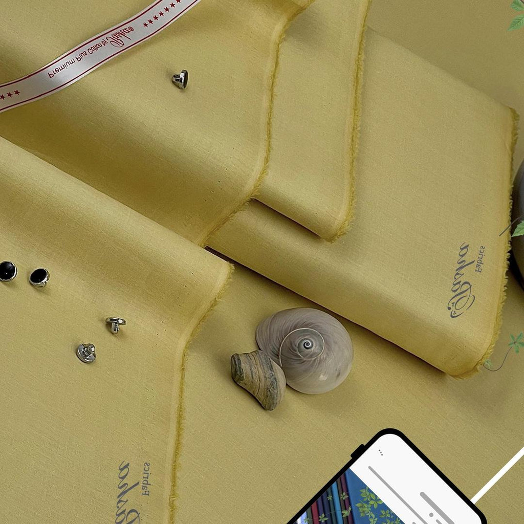 Men Cotton Plain Yellow Suit 100% Cotton Summer Wear