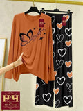 Women Night Suit Butterfly Heart Print Cotton Jersey